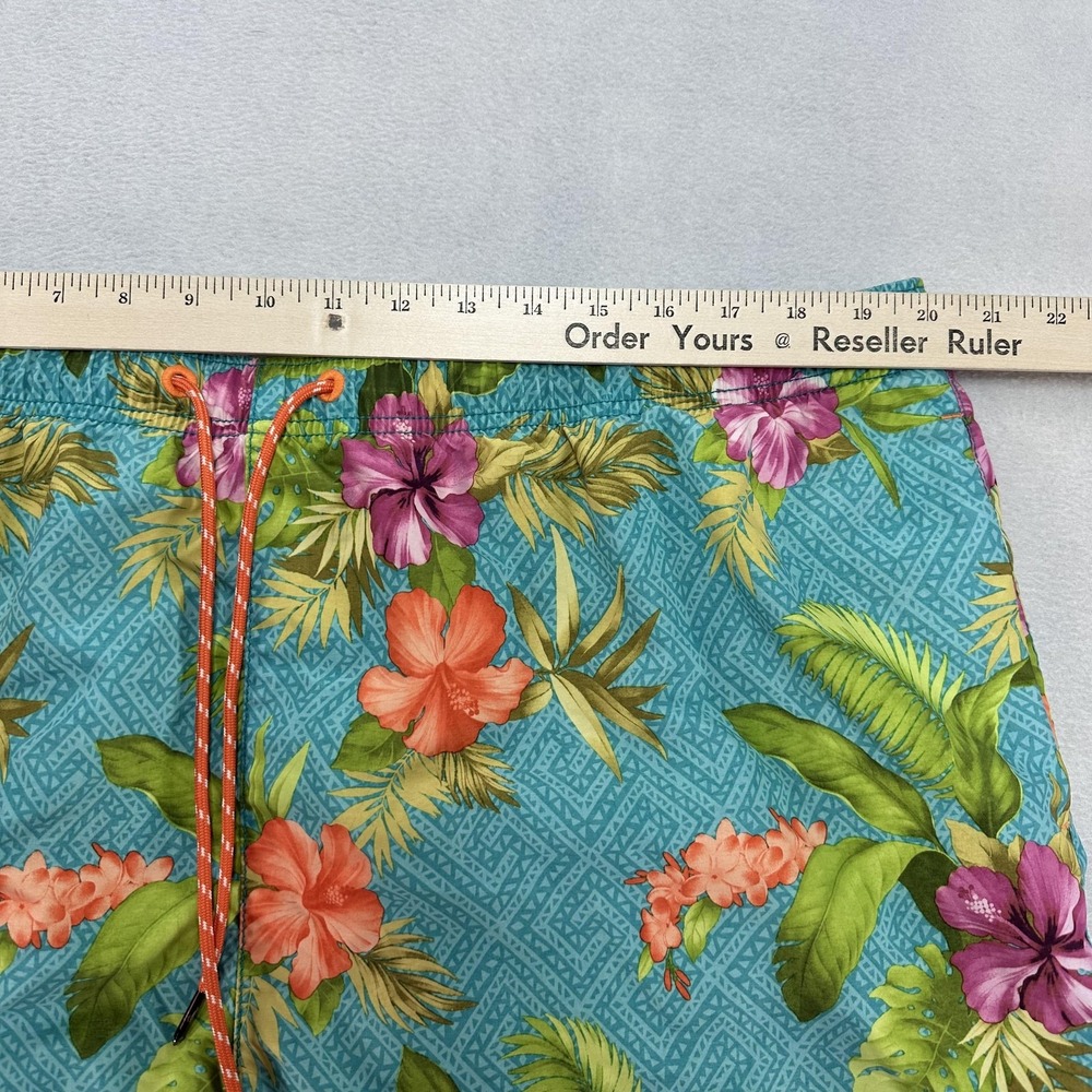 Tommy Bahama Shorts Mens 2XL Teal Hawaiian Floral Swim Trunks Relax Mesh Lined - Picture 7 of 8